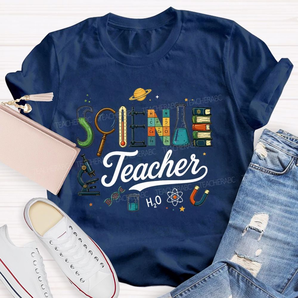 Science Teacher Creative Lab Equipment Letter Teacher T-shirt