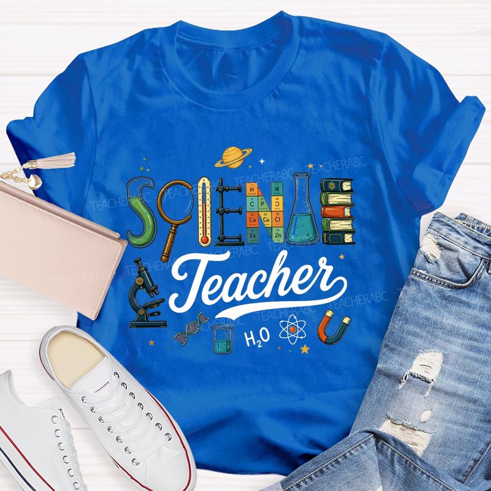 Science Teacher Creative Lab Equipment Letter Teacher T-shirt