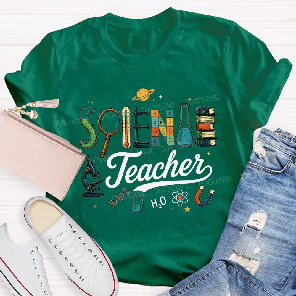 Science Teacher Creative Lab Equipment Letter Teacher T-shirt