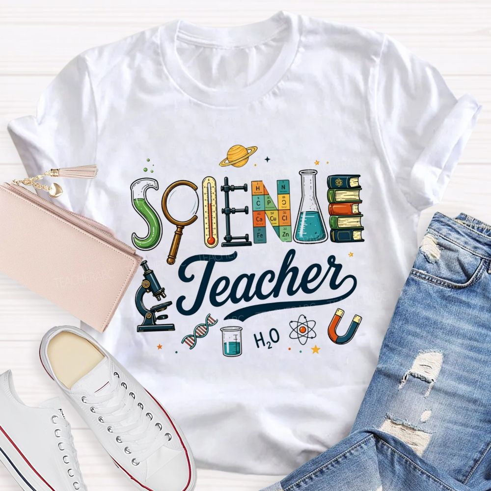 Science Teacher Creative Lab Equipment Letter Teacher T-shirt