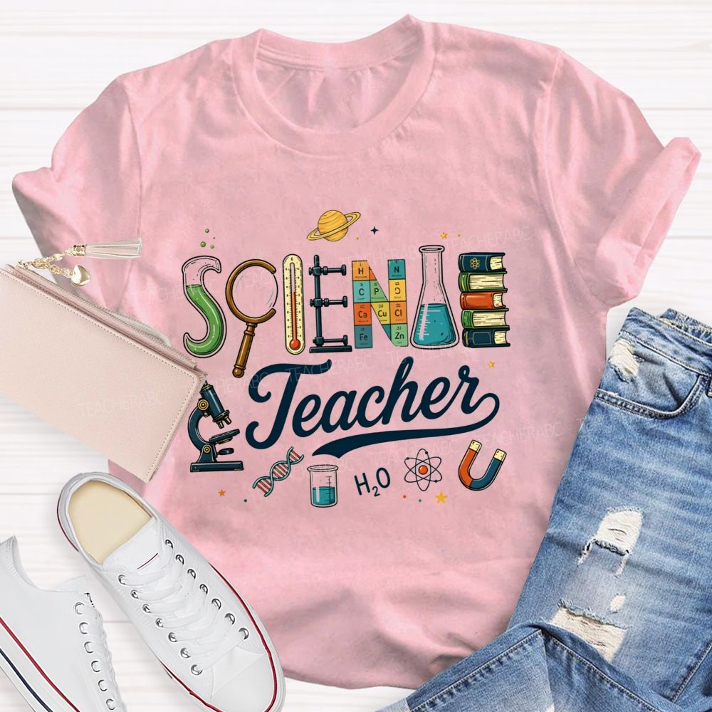 Science Teacher Creative Lab Equipment Letter Teacher T-shirt