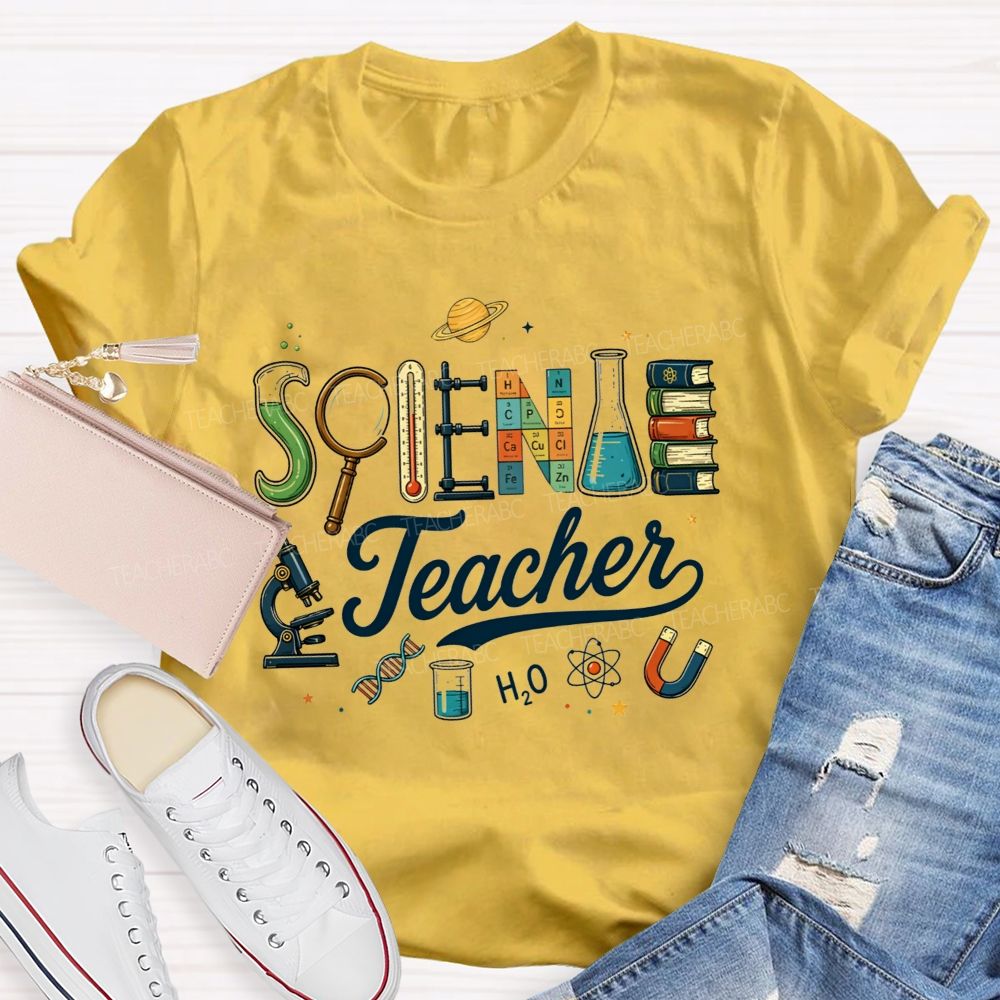 Science Teacher Creative Lab Equipment Letter Teacher T-shirt