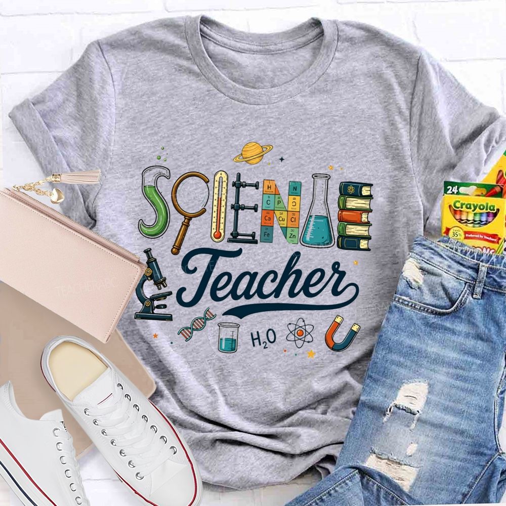 Science Teacher Creative Lab Equipment Letter Teacher T-shirt