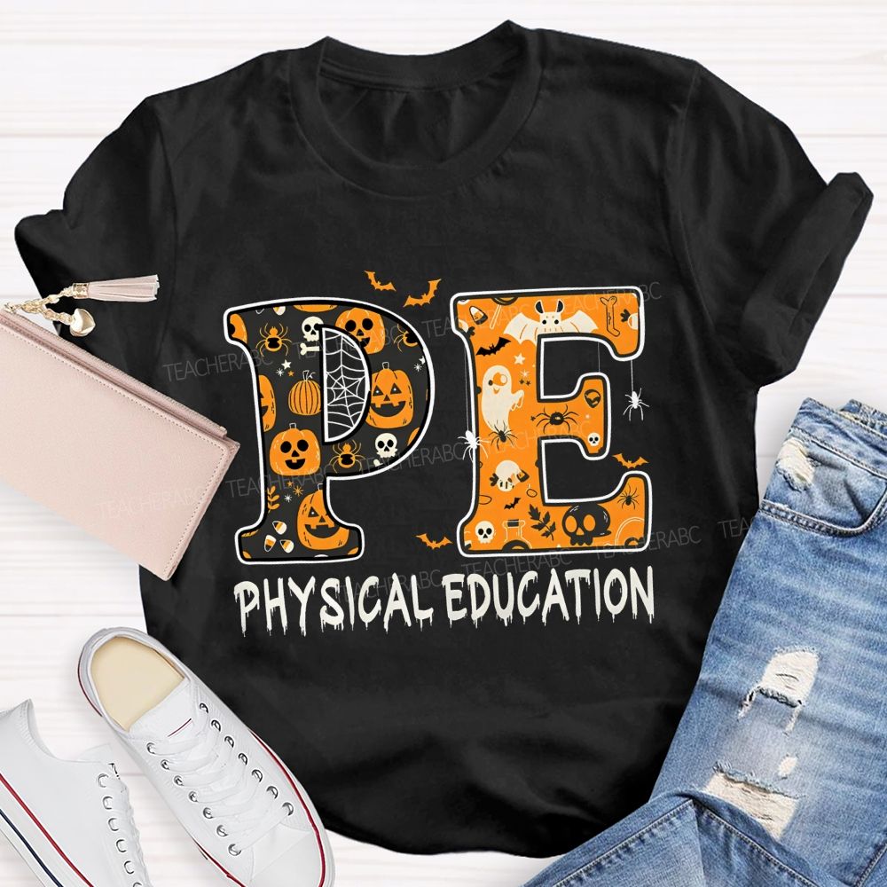 Pe Physical Education Halloween Spooky Pe Teacher T-shirt