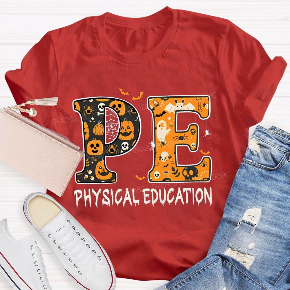 Pe Physical Education Halloween Spooky Pe Teacher T-shirt