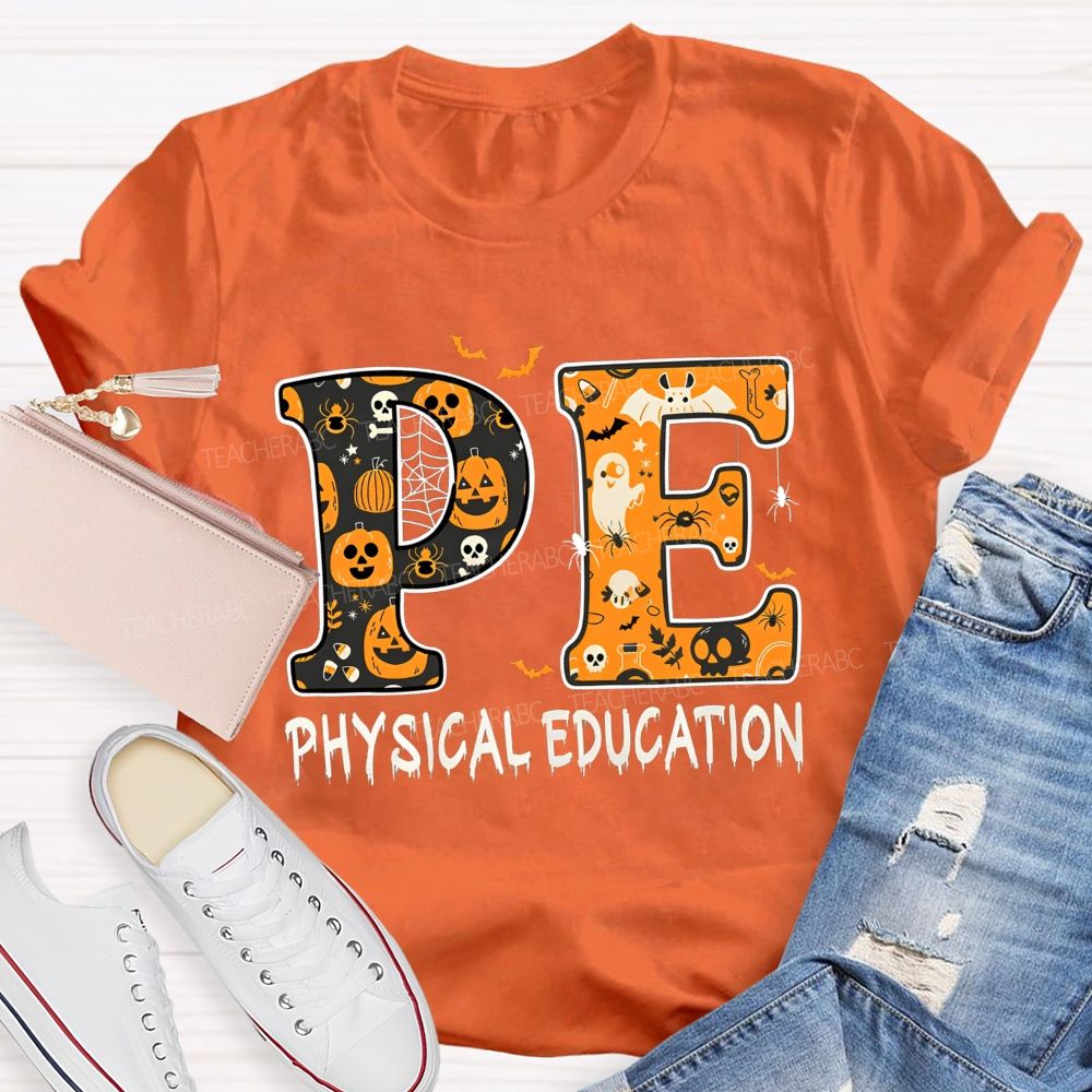 Pe Physical Education Halloween Spooky Pe Teacher T-shirt