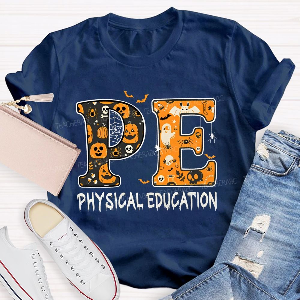 Pe Physical Education Halloween Spooky Pe Teacher T-shirt