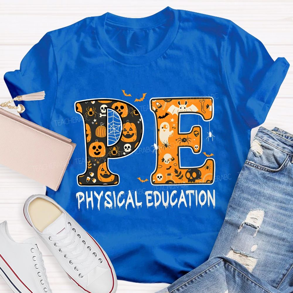 Pe Physical Education Halloween Spooky Pe Teacher T-shirt