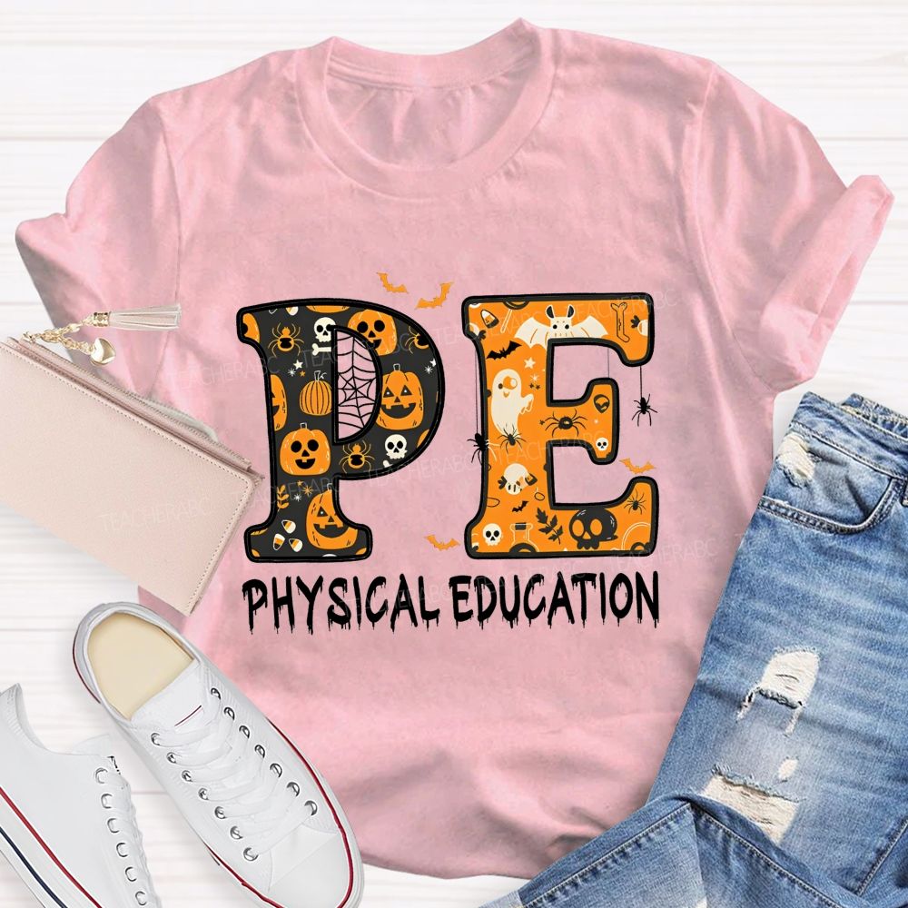Pe Physical Education Halloween Spooky Pe Teacher T-shirt