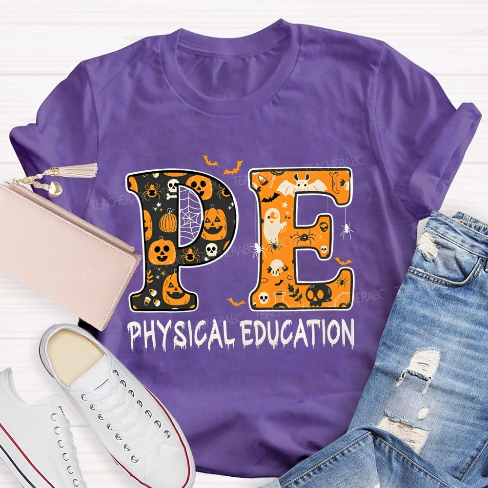 Pe Physical Education Halloween Spooky Pe Teacher T-shirt