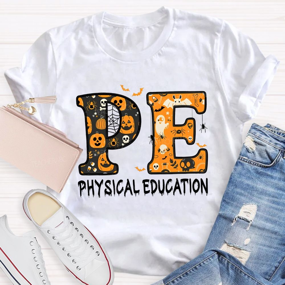 Pe Physical Education Halloween Spooky Pe Teacher T-shirt
