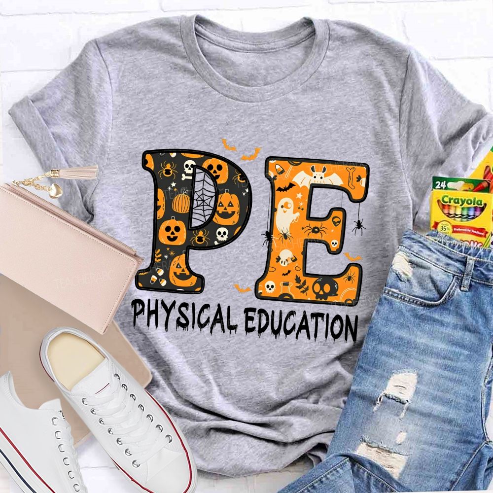 Pe Physical Education Halloween Spooky Pe Teacher T-shirt