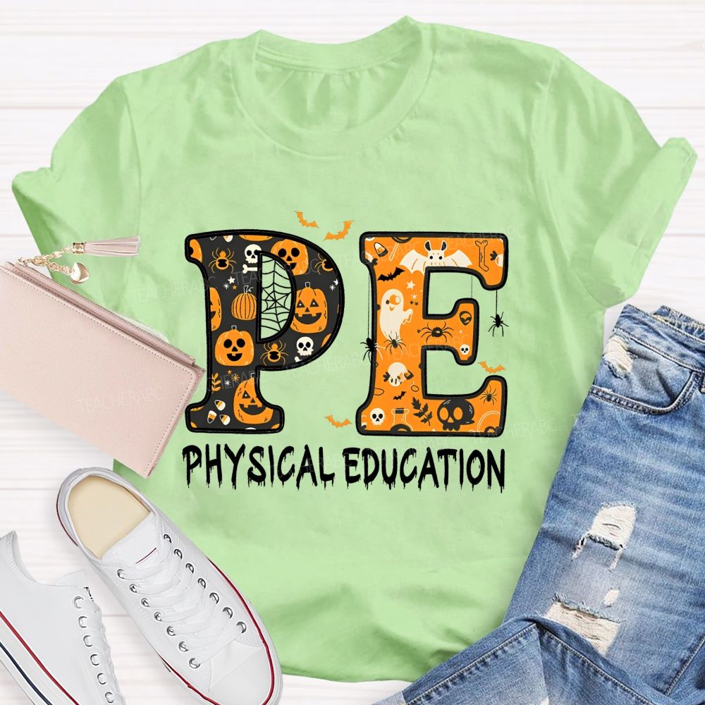 Pe Physical Education Halloween Spooky Pe Teacher T-shirt