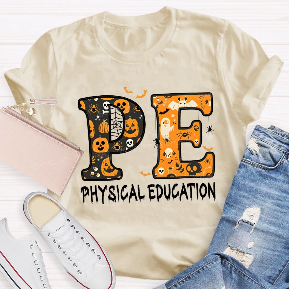 Pe Physical Education Halloween Spooky Pe Teacher T-shirt