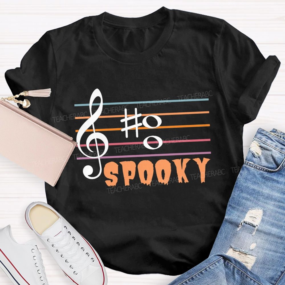 Boo Spooky Music Spooky Tunes And Halloween Notes Teacher T-shirt