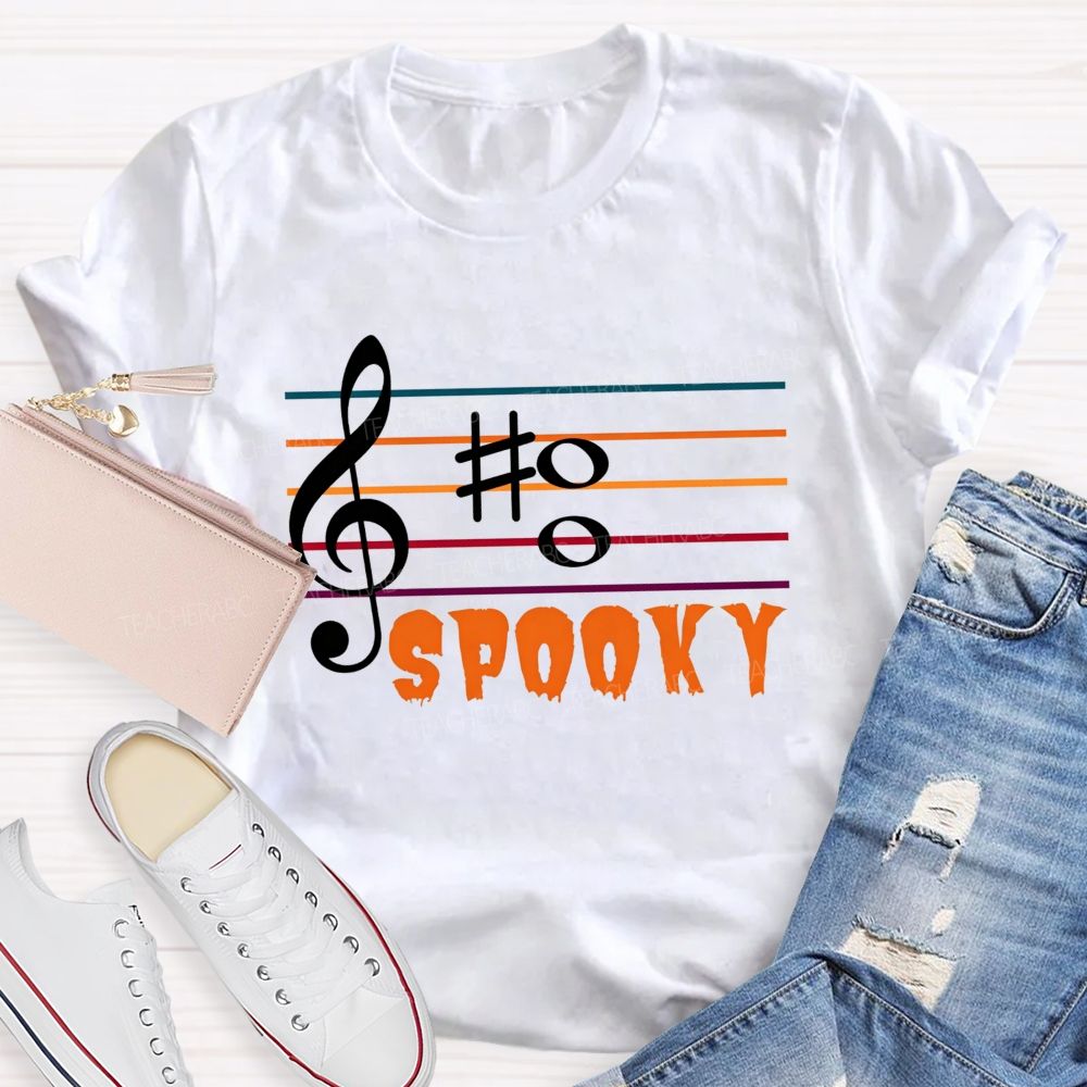 Boo Spooky Music Spooky Tunes And Halloween Notes Teacher T-shirt