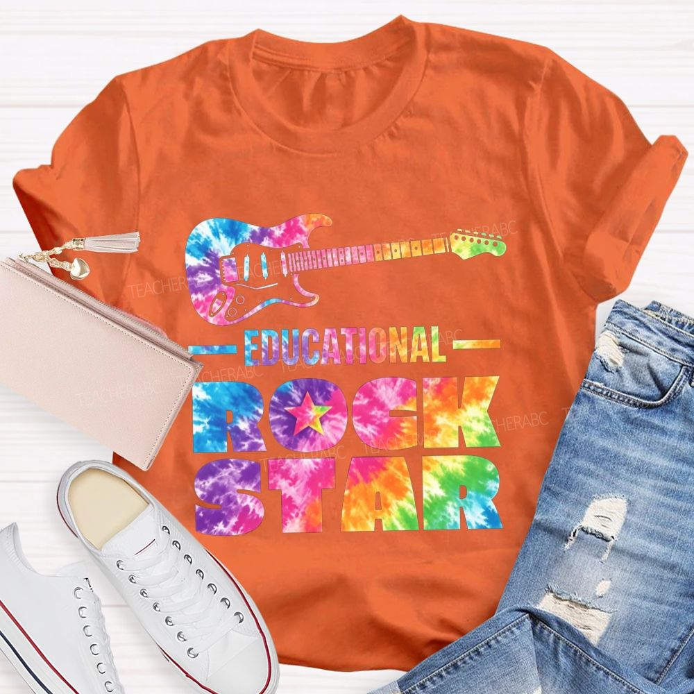 Educational Rock Star Tie Dye Guitar Music Teacher T-shirt