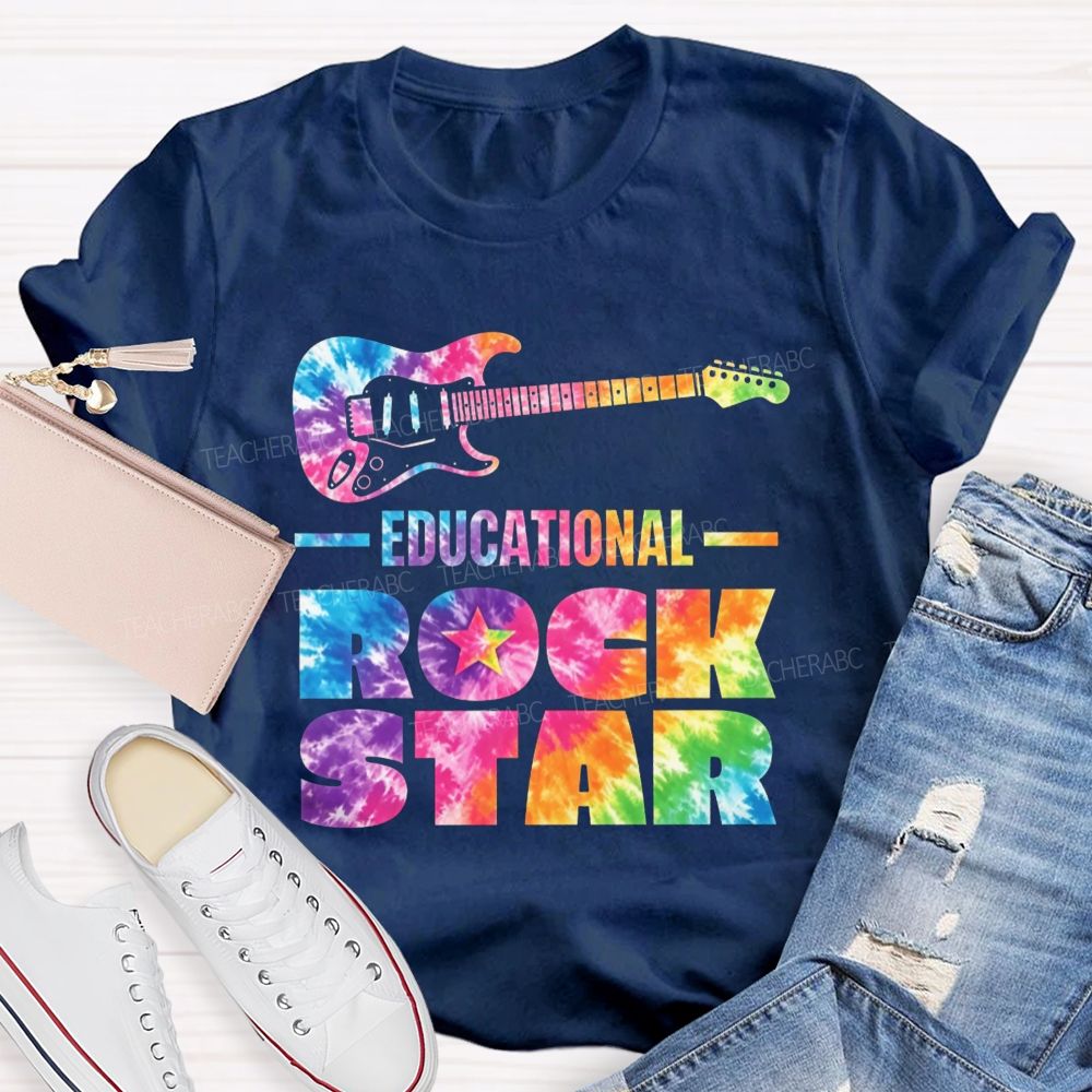 Educational Rock Star Tie Dye Guitar Music Teacher T-shirt