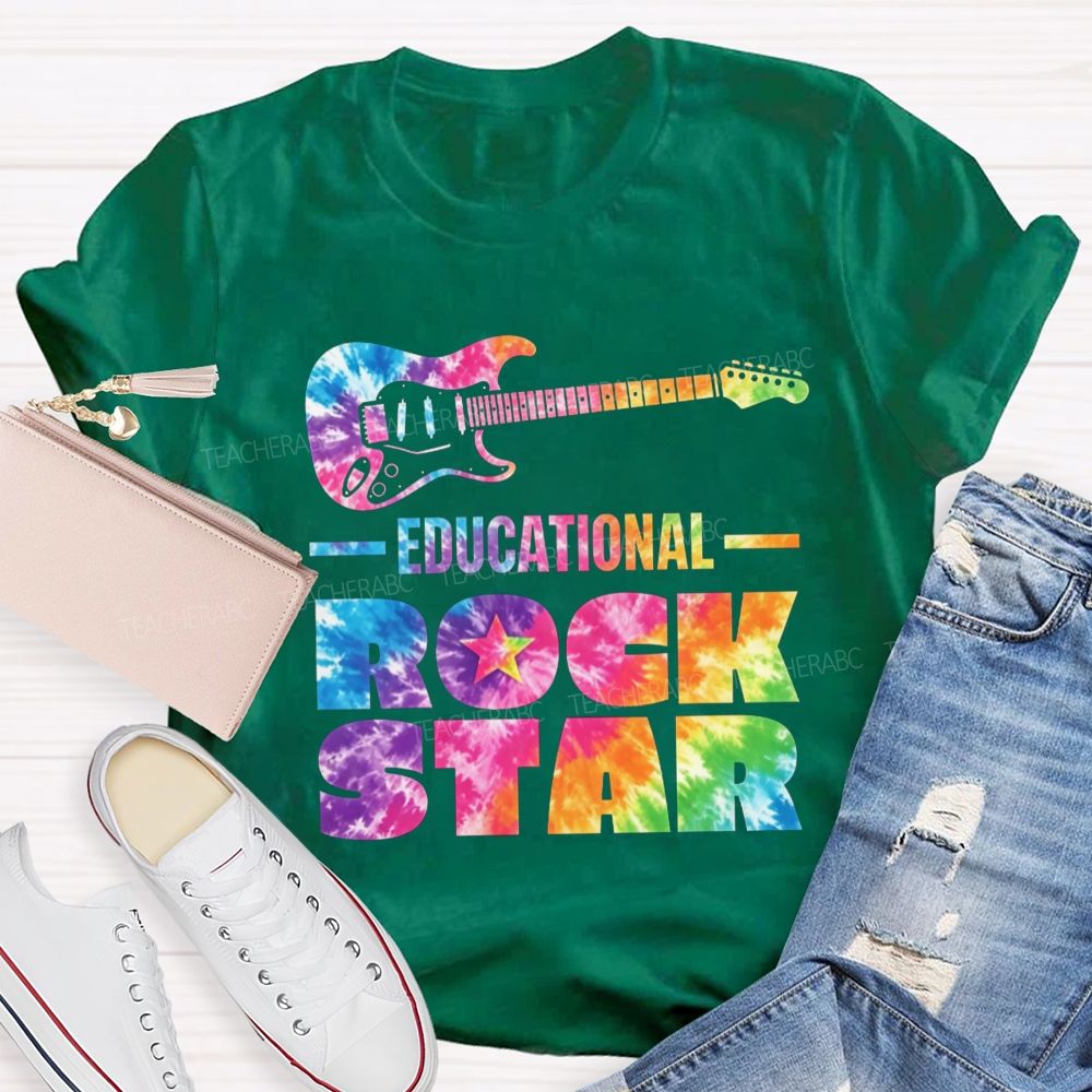 Educational Rock Star Tie Dye Guitar Music Teacher T-shirt