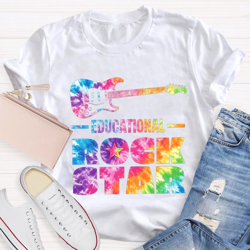 Educational Rock Star Tie Dye Guitar Music Teacher T-shirt