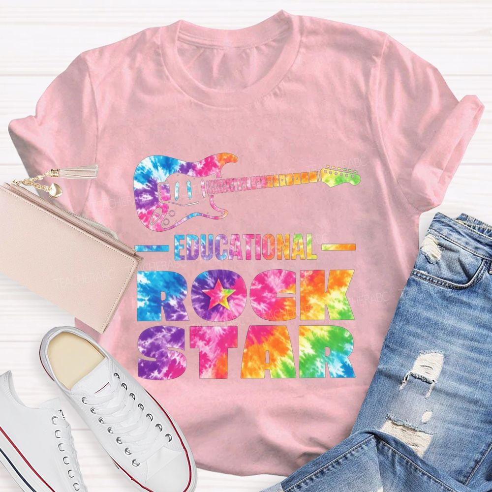 Educational Rock Star Tie Dye Guitar Music Teacher T-shirt