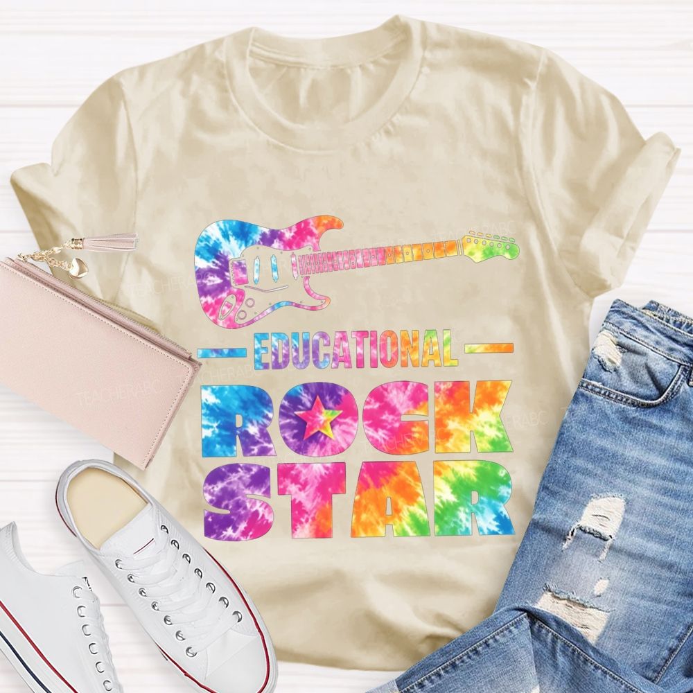 Educational Rock Star Tie Dye Guitar Music Teacher T-shirt