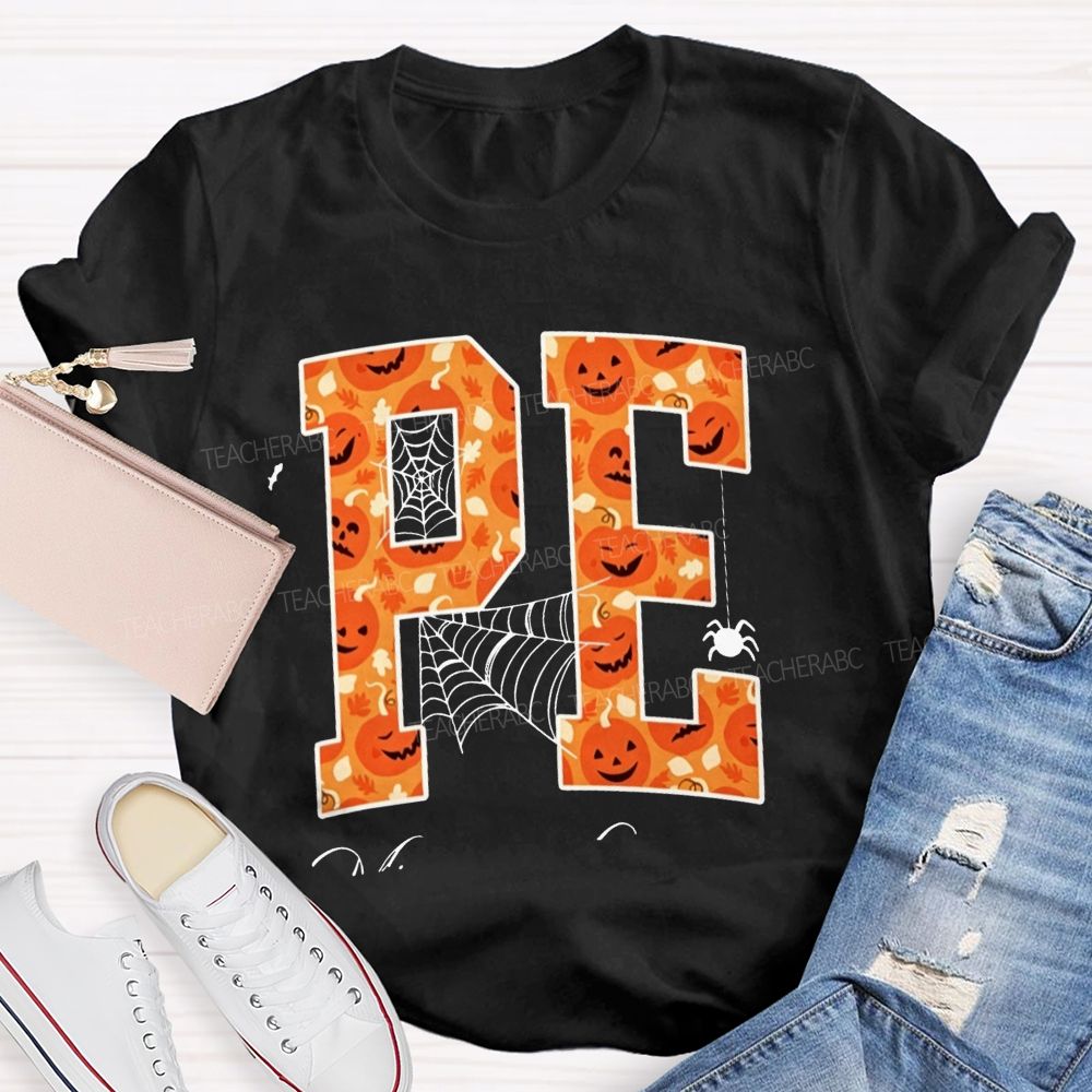 Fall Halloween Pe Teacher Pumpkin Teacher T-shirt