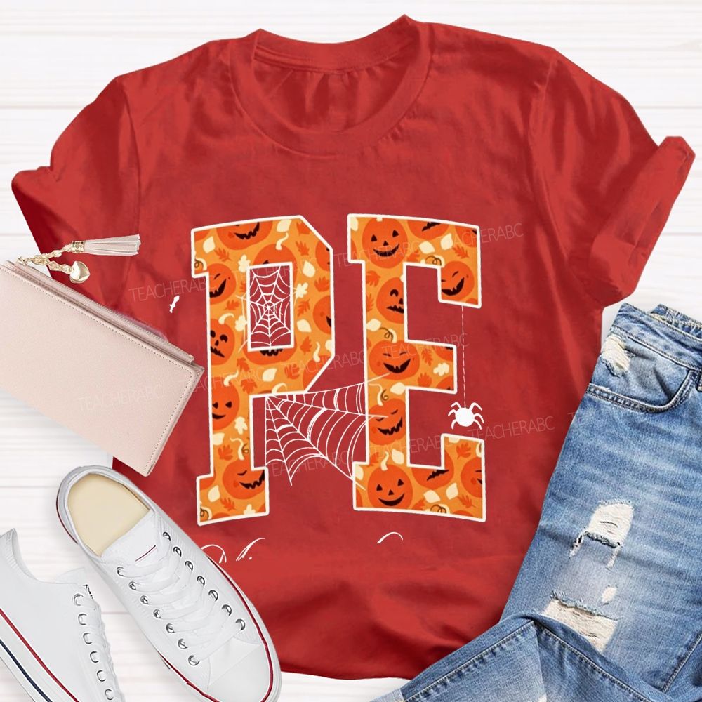 Fall Halloween Pe Teacher Pumpkin Teacher T-shirt