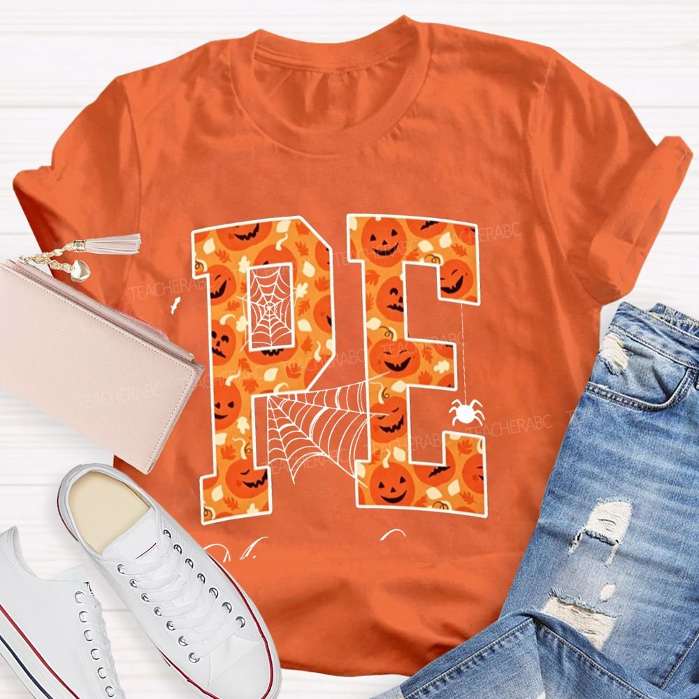 Fall Halloween Pe Teacher Pumpkin Teacher T-shirt