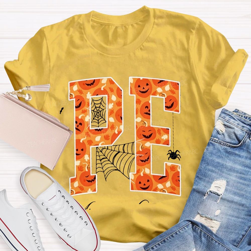Fall Halloween Pe Teacher Pumpkin Teacher T-shirt