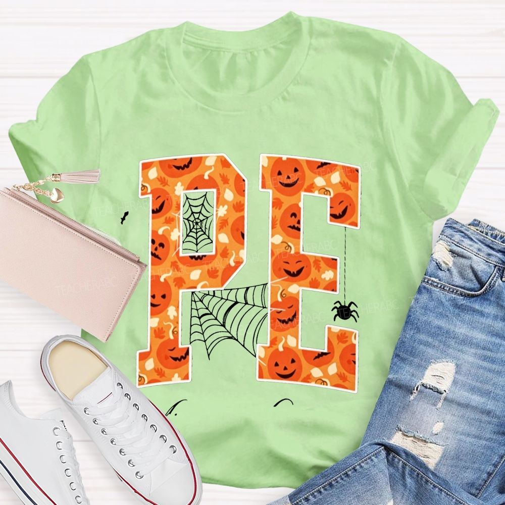 Fall Halloween Pe Teacher Pumpkin Teacher T-shirt