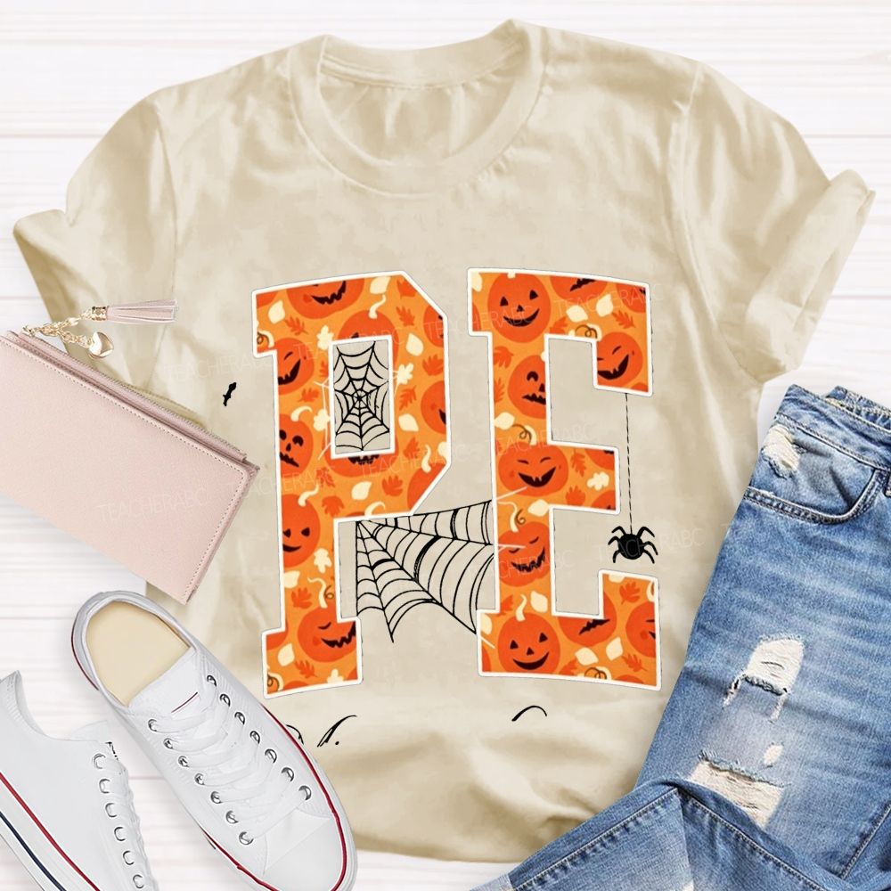Fall Halloween Pe Teacher Pumpkin Teacher T-shirt