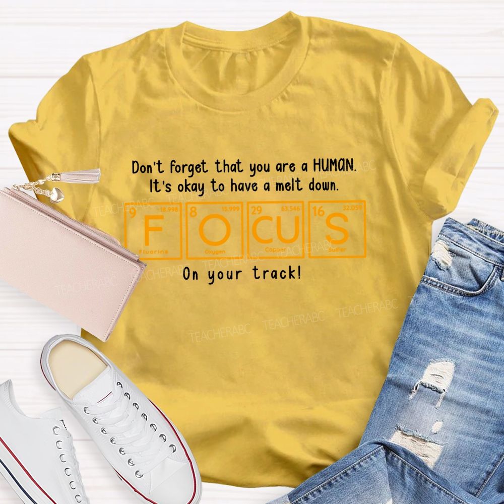 Don'T Forget That You Are A Human It'S Okay To Have A Meltdown Focus Periodic Table Teacher T-shirt