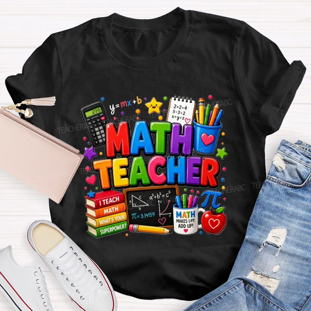 Colorful Math Teacher Superpower Teacher T-shirt