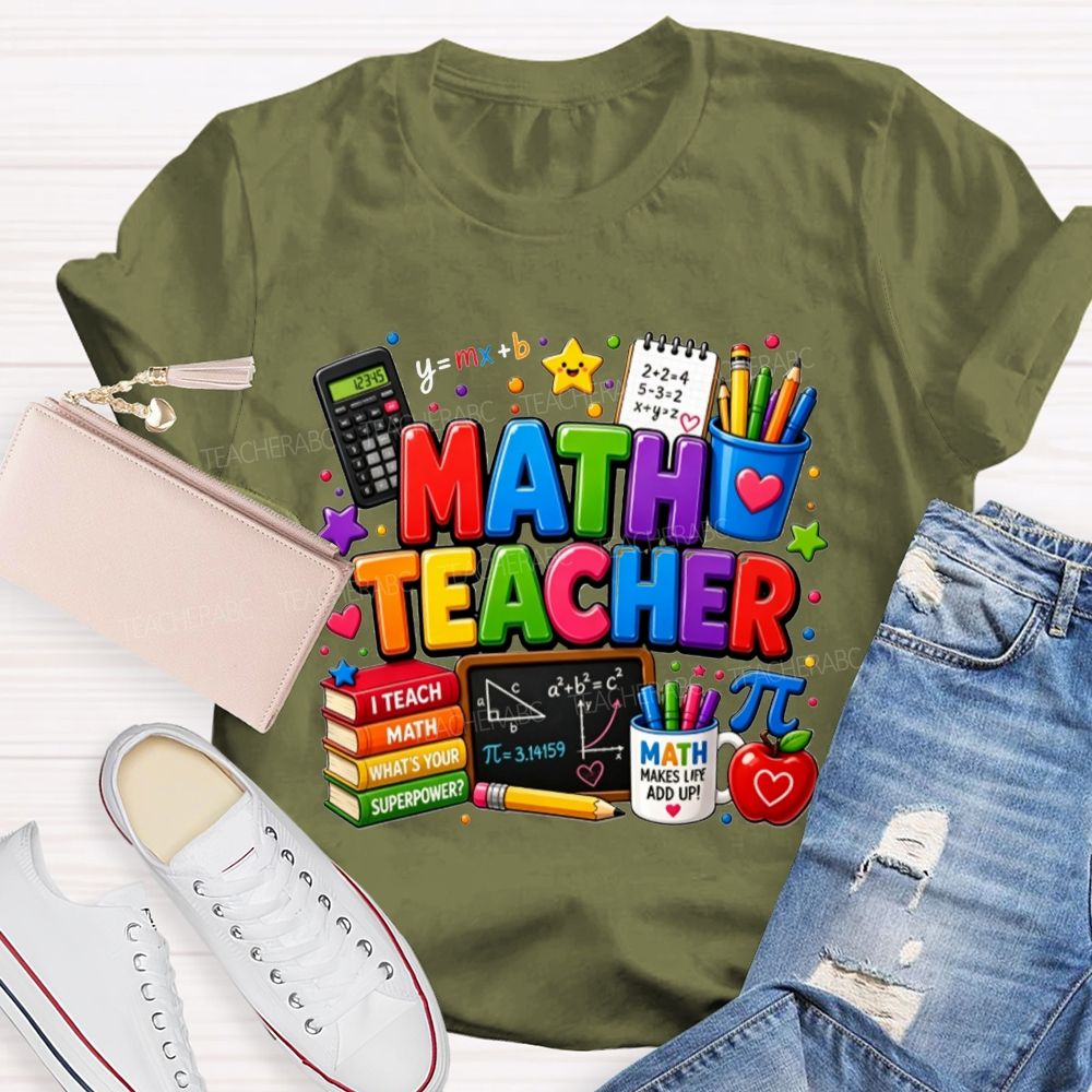 Colorful Math Teacher Superpower Teacher T-shirt