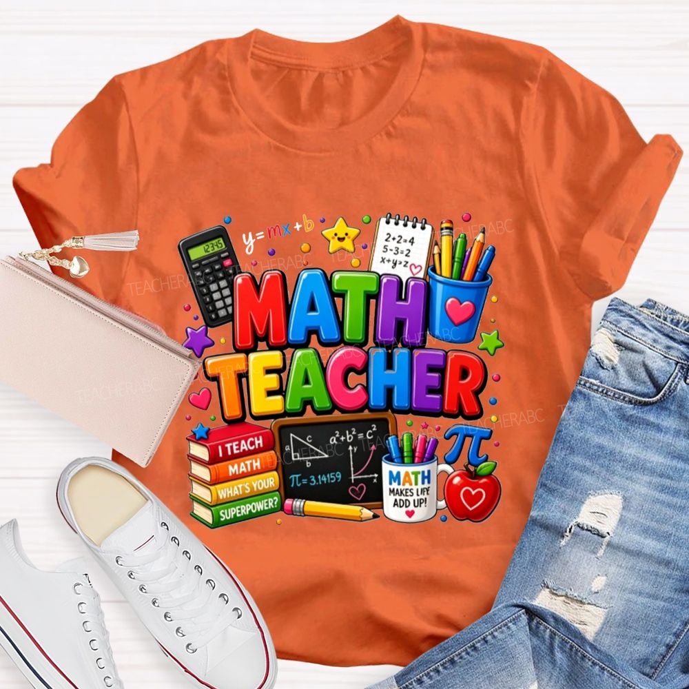 Colorful Math Teacher Superpower Teacher T-shirt