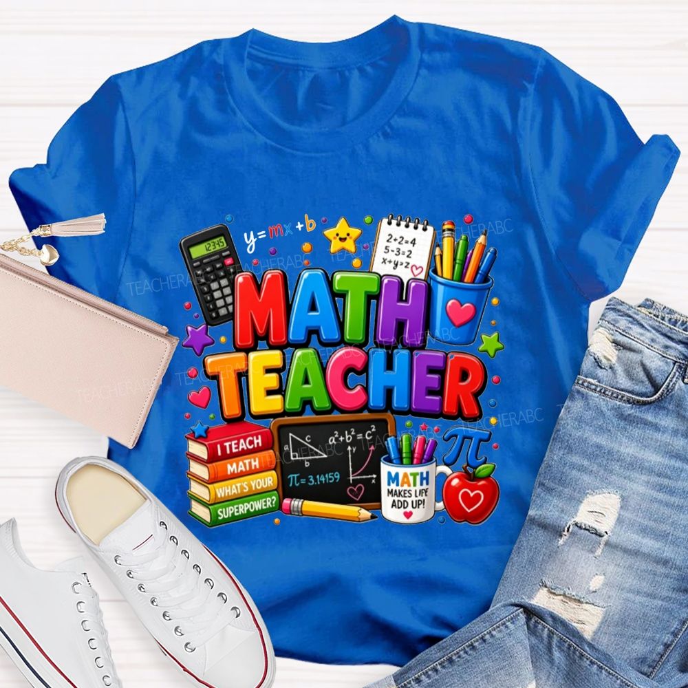 Colorful Math Teacher Superpower Teacher T-shirt