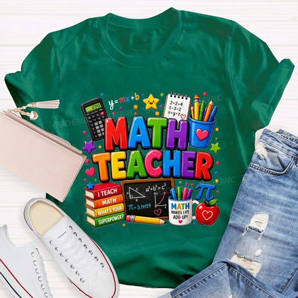 Colorful Math Teacher Superpower Teacher T-shirt
