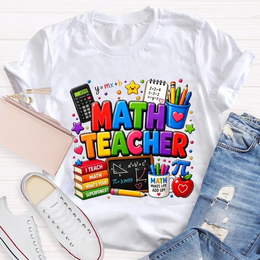 Colorful Math Teacher Superpower Teacher T-shirt