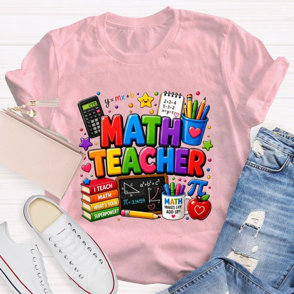 Colorful Math Teacher Superpower Teacher T-shirt