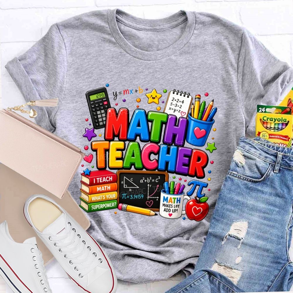 Colorful Math Teacher Superpower Teacher T-shirt