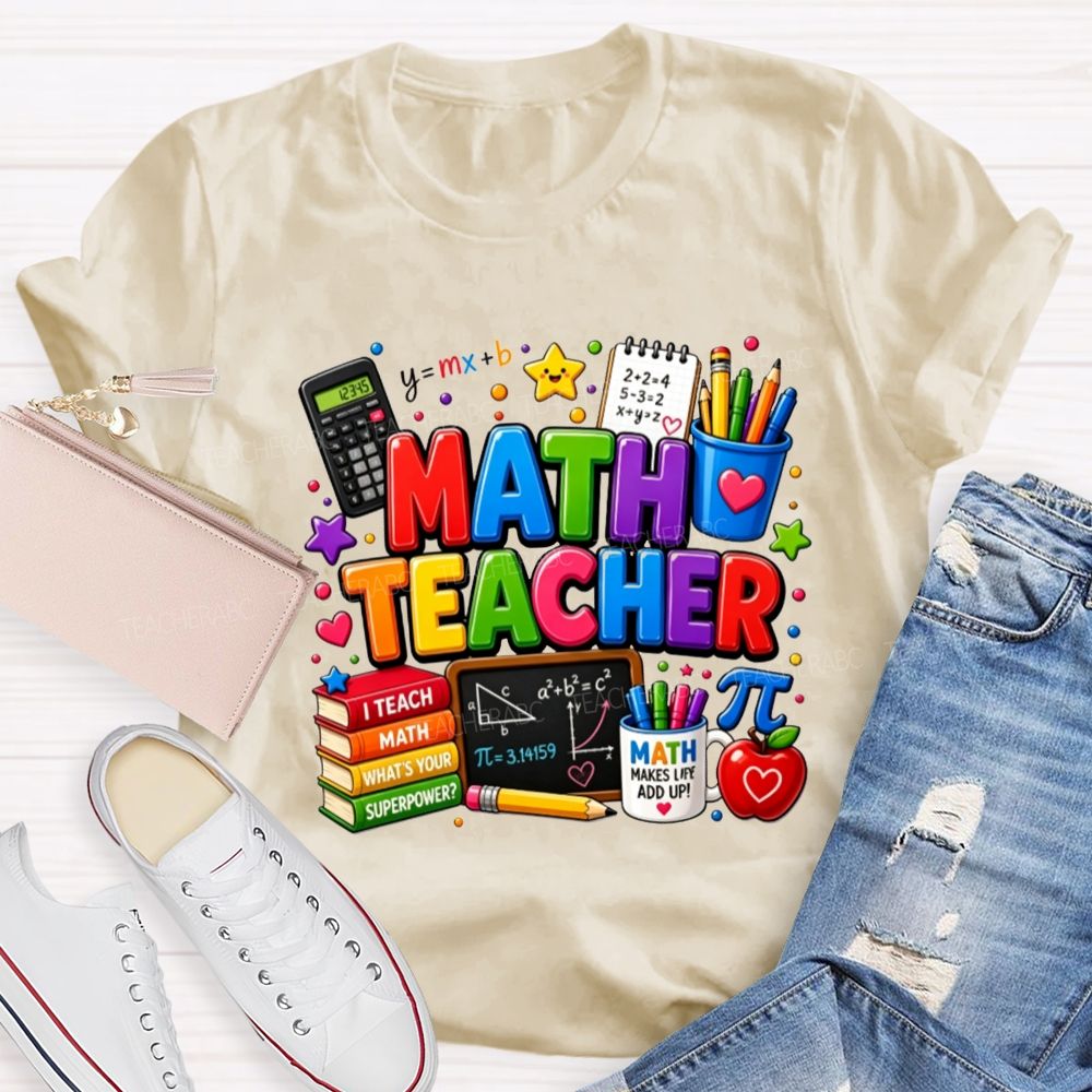 Colorful Math Teacher Superpower Teacher T-shirt