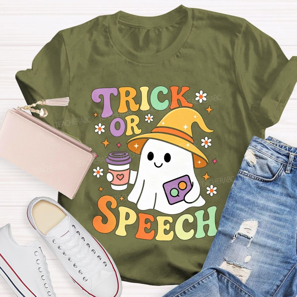 Trick Or Speech Cute Ghost Halloween Teacher T-shirt