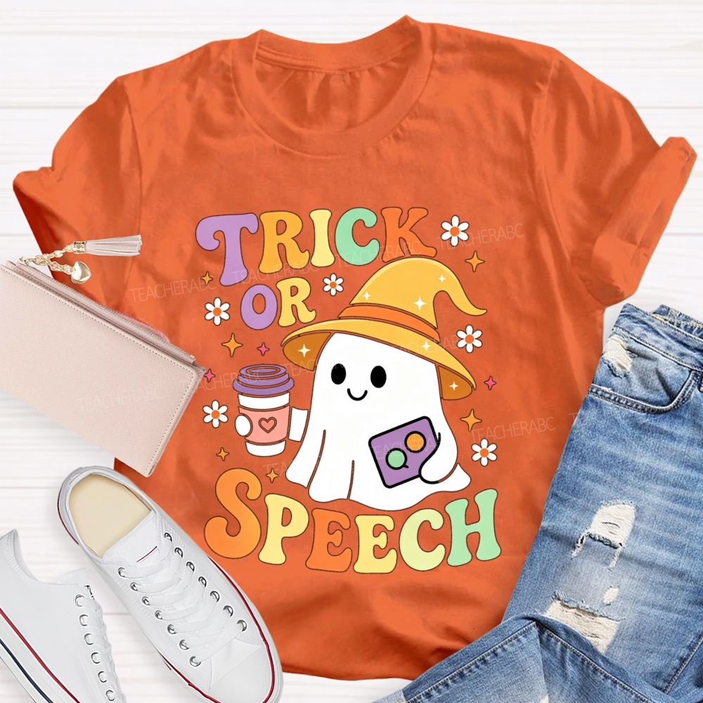 Trick Or Speech Cute Ghost Halloween Teacher T-shirt