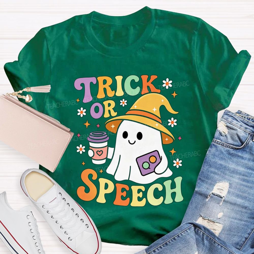 Trick Or Speech Cute Ghost Halloween Teacher T-shirt