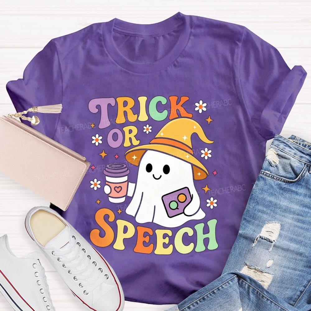 Trick Or Speech Cute Ghost Halloween Teacher T-shirt