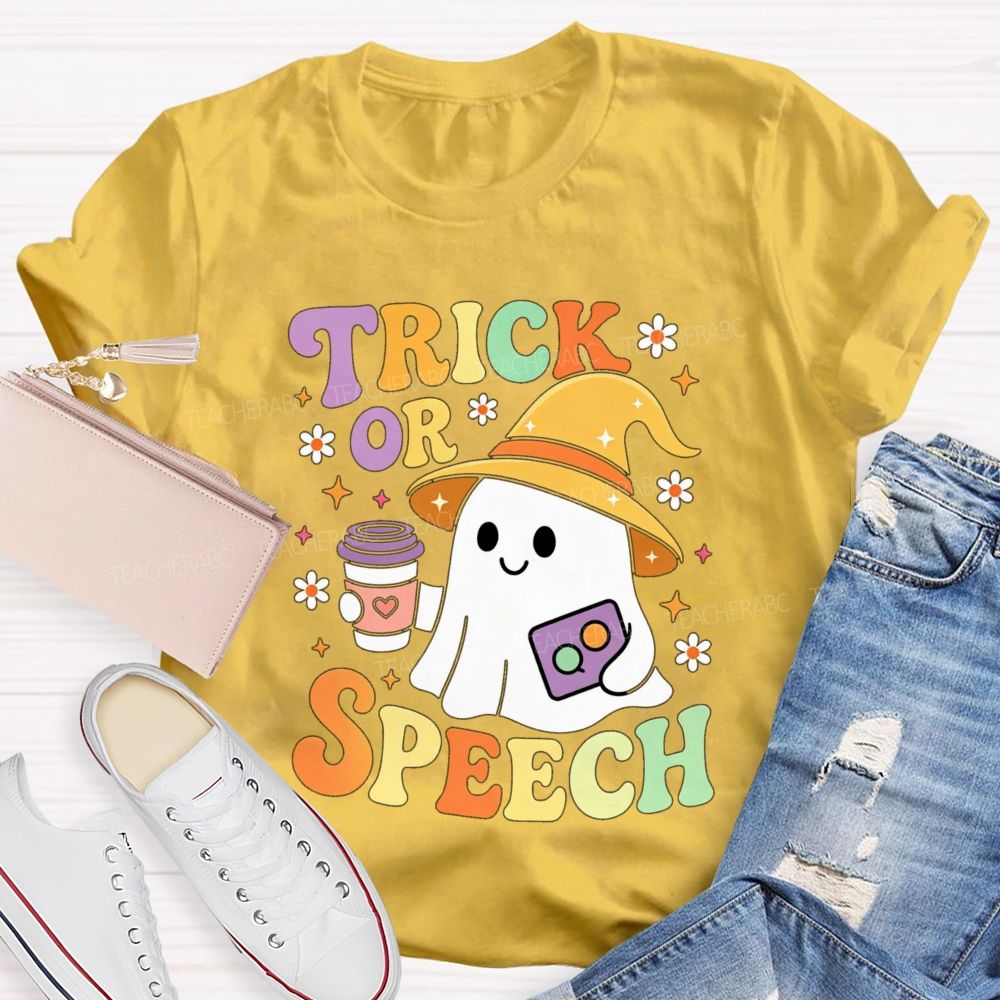 Trick Or Speech Cute Ghost Halloween Teacher T-shirt