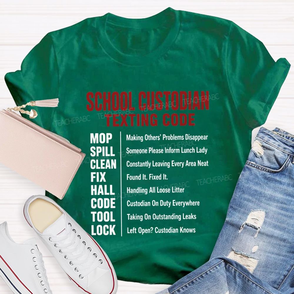 School Custodian Texting Code Custodian On Duty Everywhere Teacher T-shirt