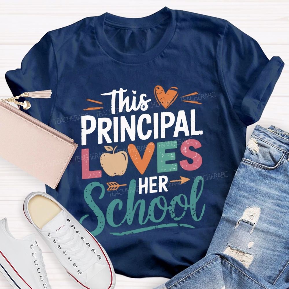 This Principal Loves Her School Distressed Apple Heart Teacher T-shirt
