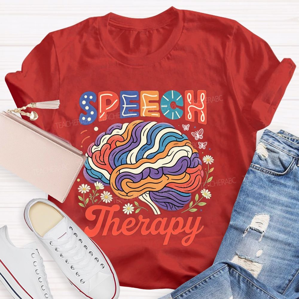Speech Therapy Floral Brain Butterfly  Teacher T-shirt